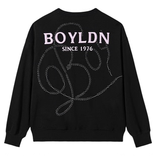BOYLONDON潮流百搭时尚黑立体字母男女款卫衣2026春季新款N03008