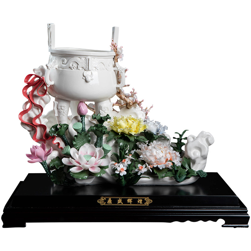 鼎盛辉煌陶瓷花摆件可定制祝福语
