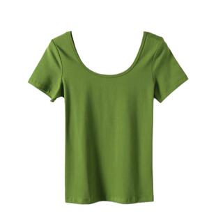 白色t恤女u领短袖时尚百搭气质低领紧身纯棉2026春夏大领口上衣潮