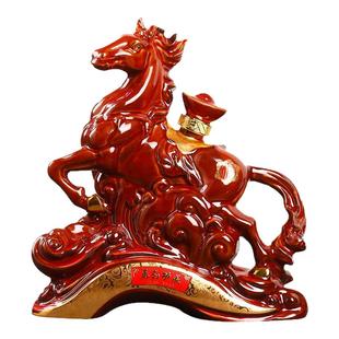 景德镇陶瓷空酒瓶3斤装高温釉雕刻马到成功酒壶3斤装酒坛子带礼盒