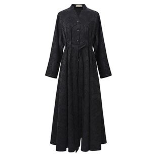 吉祥衣家新中式国风修身高定女装气质长袖罗马假日连衣裙春秋款