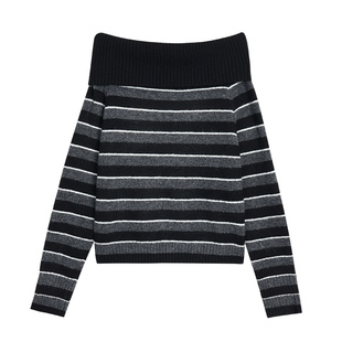 pusumede 温柔锁骨 慵懒一字肩露肩毛衣女宽松气质套头针织衫上衣