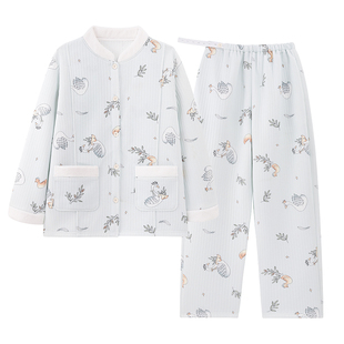 都市丽人纯棉月子服秋冬季长袖空气棉夹层保暖孕妇产后哺乳睡衣女