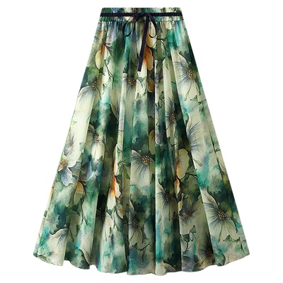 2399-轻薄碎花大摆半身裙