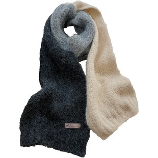 羊毛混纺三色拼厚围巾秋冬保暖厚围脖混色撞色灰色落叶黄色韩版女