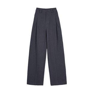 风琴裤女冬季新款加绒加厚直筒裤灰色休闲裤老钱风宽松阔腿女裤子