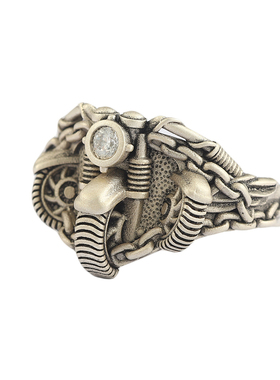 机车机械骷髅头浮雕定制925银指