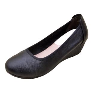 真皮牛皮工作鞋女软底舒适上班坡跟单鞋不累脚简约浅口中跟女鞋春