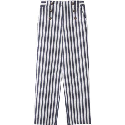诗篇夏宽松直筒学院风撞色条纹棉麻休闲裤