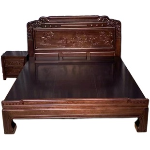 无油漆全实木红木床菠萝格花梨木烫蜡工艺中式古典雕花主卧婚床