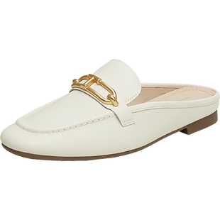 TATA他她平底半拖鞋女包头拖鞋女白色穆勒鞋2025新款鞋子7QC08BH5