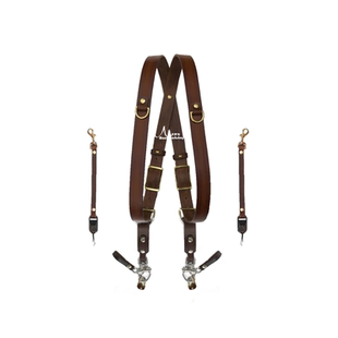 月手作婚礼摄影师真牛皮纯手工微单数码单反相机双机背带斯文款