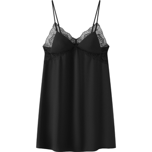 曼妮芬性感蕾丝吊带睡裙女带杯垫黑色家居服性感睡衣