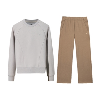 安踏奶芙套装女2025冬季新款美拉德圆领卫衣休闲套头衫舒适弯刀裤