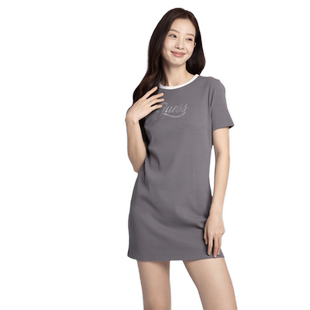 GUESS 女士撞色简约百搭圆领印花连衣裙-W4PK1UK2Q40