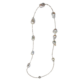 长款天然珍珠巴洛克项链S925银碎银子毛衣链高级轻奢小众高端设计