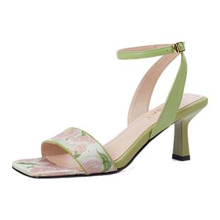 星期六夏季新款气质一字带高跟鞋女方头不累脚通勤时装凉鞋配裙子