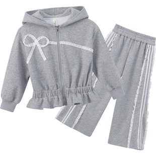 女童套装春装2026新款洋气儿童连帽休闲运动套装外套长袖两件套装