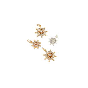 14K包金吊坠保色镶锆石船舵方向盘diy配件手工手链项链小挂件吊饰