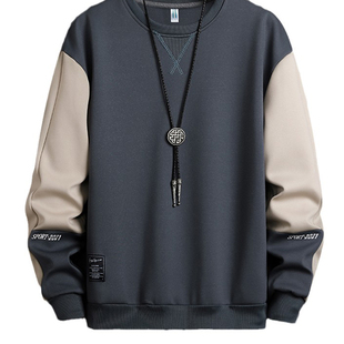 秋冬潮牌男士拼接卫衣加绒保暖圆领打底衫休闲时尚大码长袖上衣服