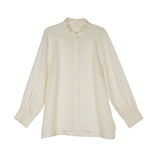 【醋酸】美丽客栈高端定制2025秋季新款大码女装立领花瓣领衬衫