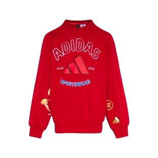 阿迪达斯童装26年新年款女大童图案印花运动圆领卫衣KV7000