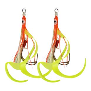 海钓路亚铁板钩夜光章鱼假饵飘带钩炎月胡须佬裙带钩船钓鳕鱼章红