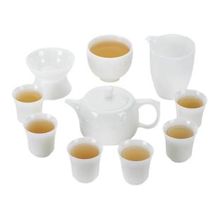 钰铨龙门 陈德根大师冰种玉瓷素烧浮雕江南水乡功夫茶具套装送礼