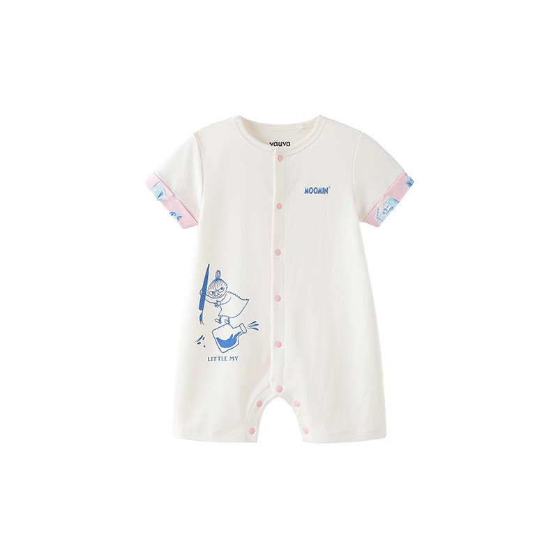 [Vauva]2026新品姆明联名婴儿短袖连体衣夏季宝宝白色印花爬服