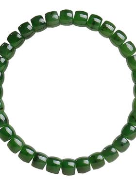 新中式国潮风天然和田玉碧玉直切归圆手串女款玉石手链礼物带证