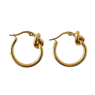 ins肯豆同款圈圈耳环18K金圆环耳圈欧美简约素圈打结耳钉女防过敏