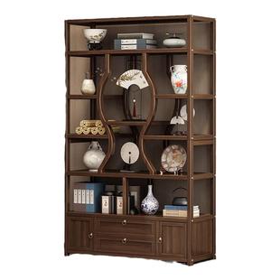 博古架实木新中式茶柜茶室收纳柜现代简约茶叶展示柜摆件置物架子