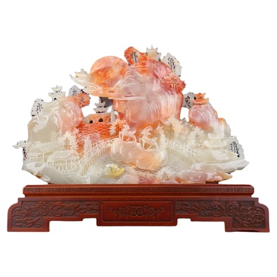 玉石山水雕刻摆件玄关招财装饰品
