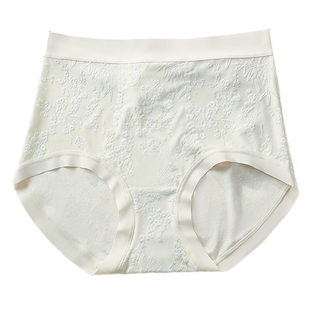 焕丽女王新中式浮雕绣花高腰桑蚕丝底裆全包臀三角女士无痕内裤女