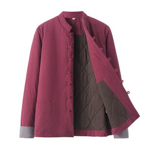 改良唐装棉袄男士青年中式棉衣冬装加厚外套汉服棉麻男装复古棉服