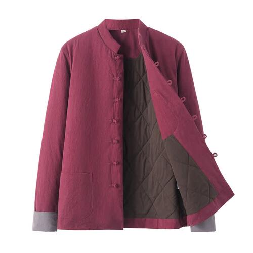 改良唐装棉袄男士青年中式棉衣冬装加厚外套汉服棉麻男装复古棉服
