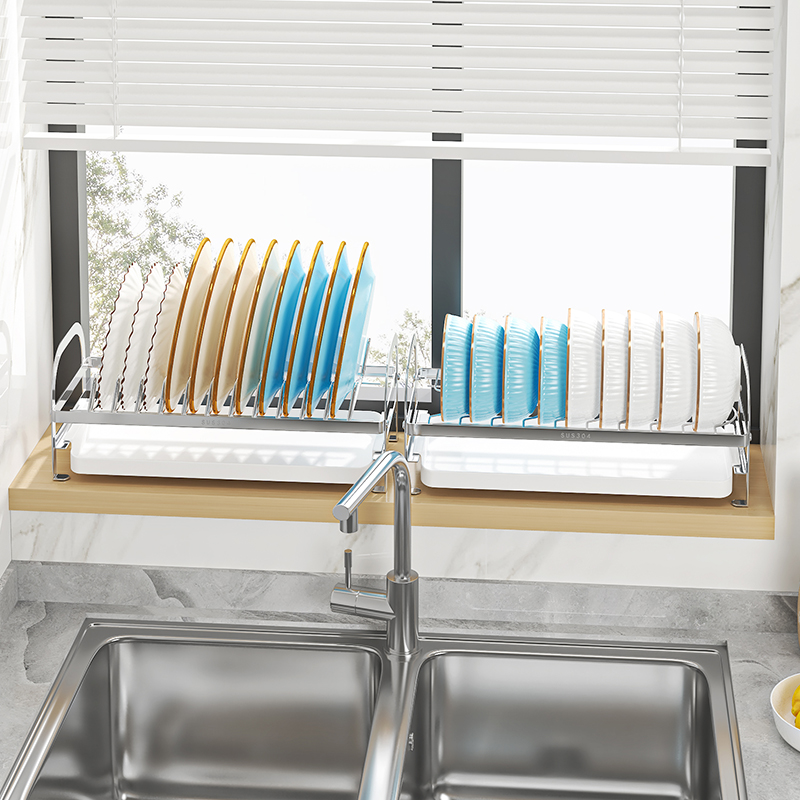 304不锈钢碗架沥水架厨房置物架放碟盘子抽屉柜沥碗架橱柜内收纳
