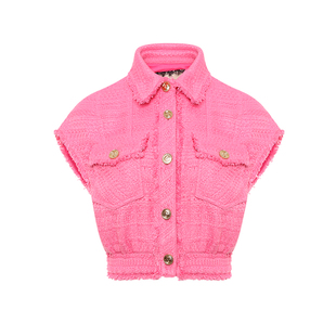 GEGINA吉吉娜早春季新品粉红色短款无袖马甲外套柔美气质时髦外套