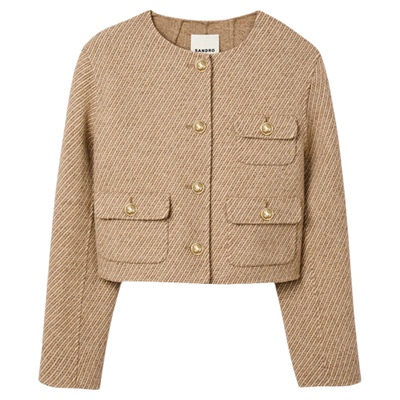 SANDRO法式米黄色圆领短款外套