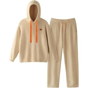 蕉内绒绒500E男女士家居服套装半边绒睡衣长袖裤冬季抑菌连帽情侣