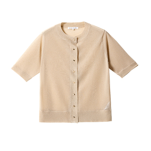 23区日系秋季通勤直筒版圆领短袖薄款针织开衫编织上衣商场同款