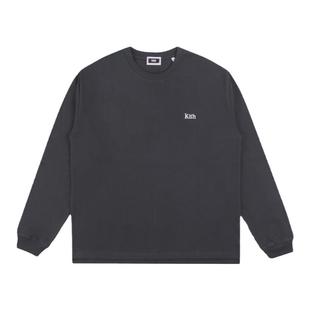 Kith 经典刺绣Logo长袖秋冬宽松圆领男女情侣美潮简约落肩款长T恤