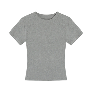 pusumede 基础款正肩短袖T恤女圆领夏季新款纯色修身韩版短款上衣