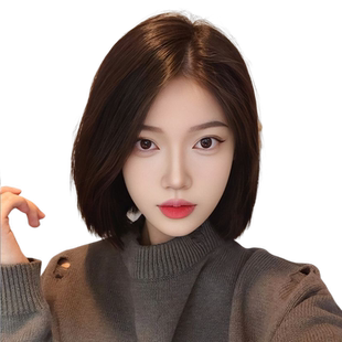 假发女短发真发头套全真自然时尚中分一刀切蕾丝无痕仿真整顶发套