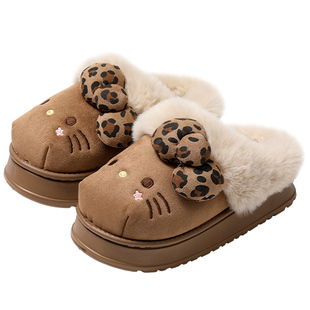 HelloKitty棉拖鞋女冬季2025新款室内保暖厚底增高外穿毛拖鞋女款