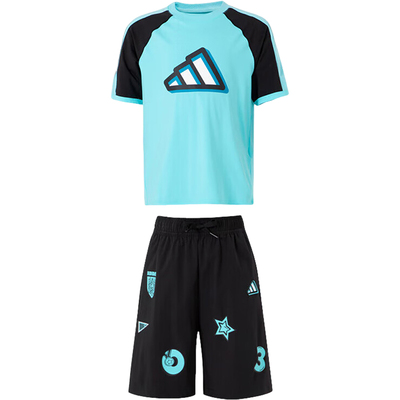 Adidas/阿迪达斯正品2025夏季款小童运动针织户外套装JM3429