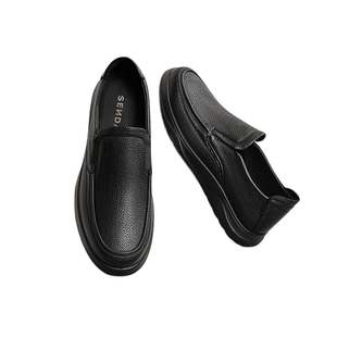 森达休闲皮鞋男款春秋商场同款荔枝纹软面真皮男鞋一脚蹬1QE02CM4