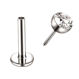 G23钛合金插入式锆石耳钉平底插针唇钉鼻钉 小巧精致细针耳骨钉女