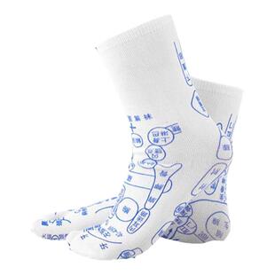 足底穴位袜子按摩脚底足疗保健经络图反射区纯棉养生白色中筒男女