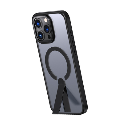 磨砂透明磁吸适用苹果16promax手机壳带支架iPhone15pro不发黄14plus隐形13por支点12防摔11新款Magsafe外壳E